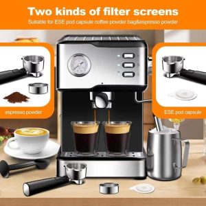 Espresso Machine with Pressure Gauge Milk Frother Steam Wand Silver  |  Espresso Machines Coffee & Tea Espresso Machines