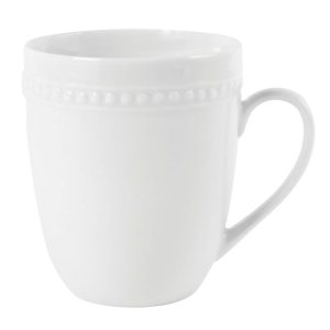 Everyday White Beaded 14 Ounce Mug, Set of 4  |  Mugs Dinnerware Mugs