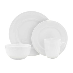 Everyday White Beaded 16PC Dinnerware Set, Service for 4 – 16 Piece  |  Dinnerware Sets Dinnerware Dinnerware Sets