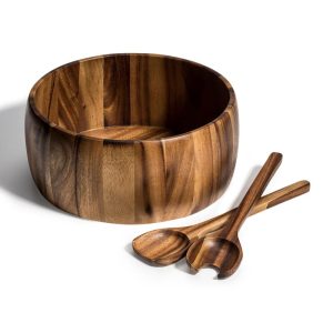 Extra LargeSalad Bowl with Servers -12″ bowl – 12 x 12  |  Serveware Dinnerware Brown