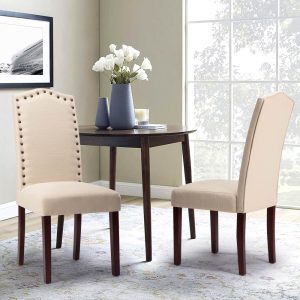 Fabric Upholstered Nailhead Trim Parson Dining Chairs Set of 2  |  Kitchen and Dining Chairs Kitchen & Dining Chairs Beige, Blue, Brown, Green, Grey