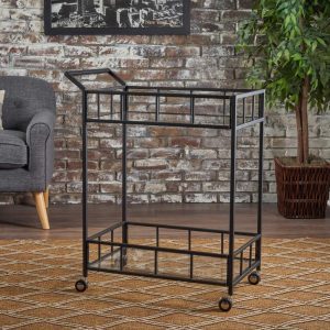 Falon Indoor Modern Bar Cart with Tempered Glass by  – N/A  |  Home Bars Home Bars Black