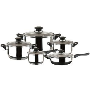 Family 10-piece Stainless Steel Cookware Set  |  Cookware Sets Cookware Sets Black, Clear, White