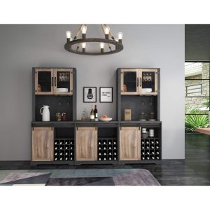 Farmhouse Barn Door Bar Cabinet set , set of 3 storage cabinet  |  Home Bars Home Bars Black