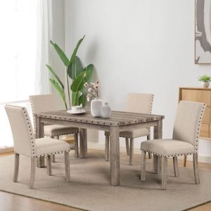 Farmhouse Dining Set Rectangular Table Chair 5-piece  |  Kitchen and Dining Sets Kitchen & Dining Sets Beige