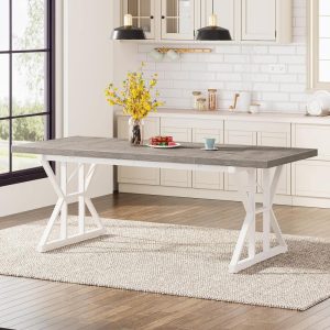 Farmhouse Dining Table for 6 People, 70.8-Inch Rectangular Wood Kitchen Table  |  Kitchen and Dining Tables Kitchen & Dining Tables Black, Brown, Grey, White