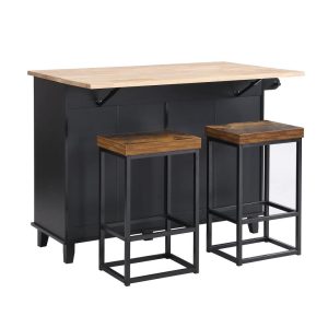 Farmhouse Kitchen Island Set with Drop Leaf and 2 Seatings  |  Kitchen Carts Kitchen Carts Black, Blue, White