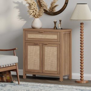 Farmhouse Rattan Sideboard Storage Cabinet with Drawer – N/A  |  Buffets and Sideboards Buffets & Sideboards Black, Brown, Natural