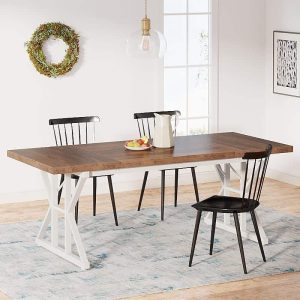 Farmhouse Rectangular Wood Dining Table for 6-8 People  |  Kitchen and Dining Tables Kitchen & Dining Tables Black, Brown, Grey, White