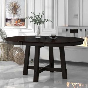 Farmhouse Round Extendable Dining Table with 16″ Leaf Wood  |  Kitchen and Dining Tables Kitchen & Dining Tables Brown