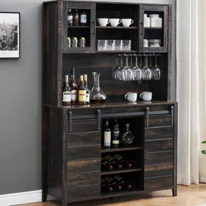 Farmhouse Wine Cabinet with Wine Rack  |  Home Bars Home Bars Brown, Grey, Natural, White