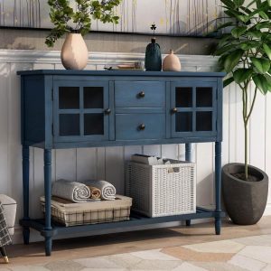 Farmhouse Wood/Glass Buffet Storage Cabinet Living Room  |  Buffets and Sideboards Buffets & Sideboards Blue, Green, Grey