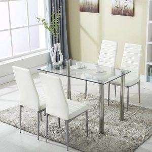 Faux Leather and Glass 5-piece Kitchen Dining Set  |  Kitchen and Dining Sets Kitchen & Dining Sets Kitchen & Dining Sets