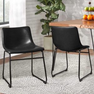 Faux Leather Dining Chairs Set of 2, 18 Inch Kitchen & Dining Room Chairs with Backrest and Metal Leg  |  Kitchen and Dining Chairs Kitchen & Dining Chairs Black, Grey, White, Yellow