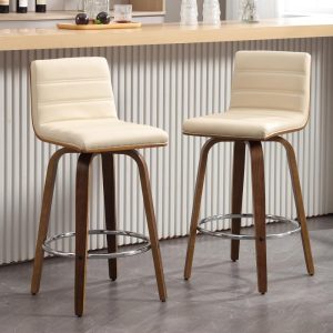 Faux Leather Swivel Bar Stools, Wood Counter Stools Set of 2  |  Counter and Bar Stools Counter & Bar Stools Black, Blue, Brown, Cream, Grey