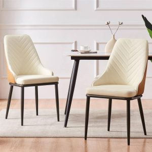 Faux Leather Upholstered Dining Chairs with Woven Back, Set of 2 – 18.11″W x 21.26″D x 36.61″H  |  Kitchen and Dining Chairs Kitchen & Dining Chairs Black, Blue, Grey, Orange