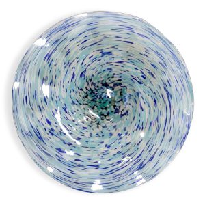 Firenze Hand Blown Swirling Seas Glass Platter Multicolored Finish of Blues and White – 19.5″D x 19.5″W x 6″H  |  Serveware Dinnerware Beige, Blue