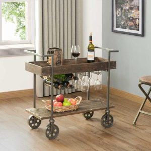 FirsTime & Co. Factory Row Industrial Farmhouse Wheeled Bar Cart  |  Home Bars Home Bars Black, Brown, Grey