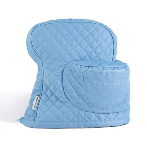 Fitted Tilt-Head Solid Stand Mixer Cover with Storage Pocket, Quilted 100% Cotton – 14.375″x18″x10″  |  Mixers Kitchen Appliances Blue, Grey, White