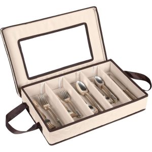 Flatware,Cutlery Utensil Storage Case Durable 5 Compartment Container – Brown  |  Flatware Dinnerware Flatware