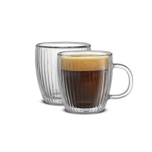 Fluted Savor Double Wall Espresso Glasses 5.4oz – Set of 2  |  Mugs Dinnerware Clear