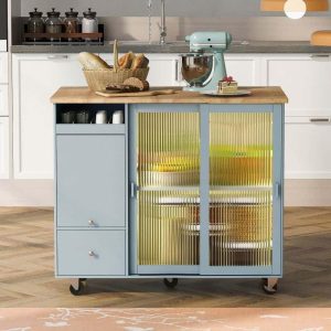 Folding Kitchen Cart with LED Lights  |  Kitchen Carts Kitchen Carts Blue, White