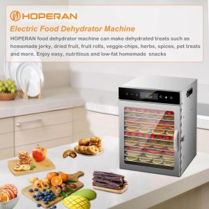 Food Dehydrator, Stainless Steel Trays Dehydrators for Food and Jerky, Herbs, Fruit, Dehydrator Machine with Digital Timer  |  Toaster Ovens Kitchen Appliances Silver