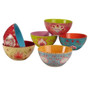 Francesca All Purpose 26 oz. Bowls, Set of 6 Assorted Designs – 6.25″ Dia x 3″  |  Bowls Bowls Blue, Multi, Red