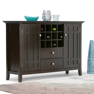 Freemont SOLID WOOD 54 inch Wide Transitional Sideboard Buffet and Wine Rack – 54 W x 17 D x 36 H  |  Wine Racks Kitchen Storage Brown, Grey, White