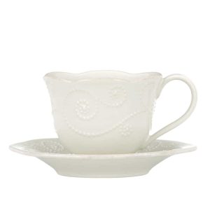 French Perle White Cup and Saucer Set  |  Cups Cups Cups