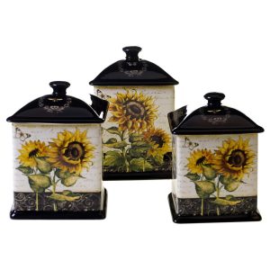 French Sunflowers 3-piece Canister Set  |  Kitchen Canisters Kitchen Canisters Brown, Yellow