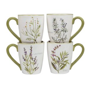 Fresh Herbs 14 oz. Mugs, Set of 4  |  Mugs Dinnerware Green, Multi, Off-White