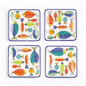 FreshCatch 4 Piece Square Canape Plates Set – 7.28 in. x 7.28 in. x 0.87 in.  |  Plates Dinnerware Multi