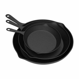 Frying Pans-Set of 3 Cast Iron Pre-Seasoned Nonstick Skillets by Home-Complete  |  Cookware Sets Cookware Sets Black