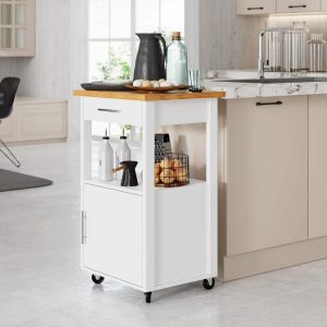 Futzca Kitchen Island Cart with Storage,Rolling Kitchen Island Side Table on Wheels with Worktop, White – N/A  |  Kitchen Carts Kitchen Carts Black, White