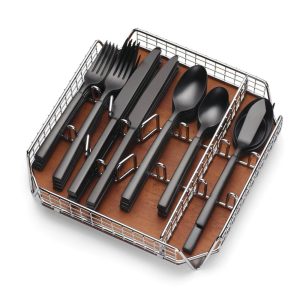 Gailann Black Satin 45-Piece Flatware Set with Caddy  |  Flatware Dinnerware Black