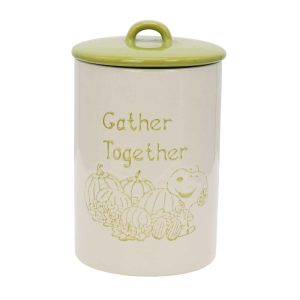 Gather Together 34 Ounce Stoneware Snoopy Canister with Lid in Green  |  Kitchen Canisters Kitchen Canisters Green