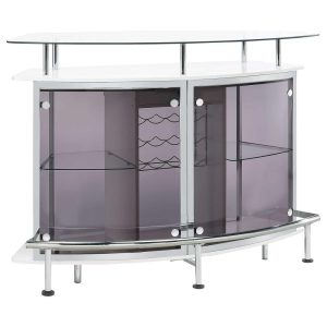 Gideon Crescent Shaped Glass Top Bar Unit with Drawer  |  Home Bars Home Bars Black, Brown, White