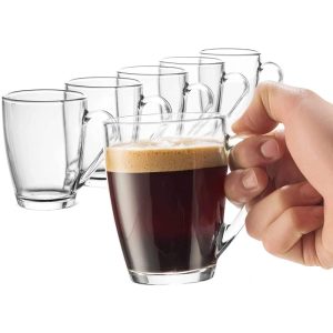 Glass Coffee Mug Set of 6  |  Mugs Dinnerware Clear