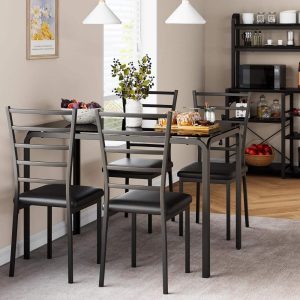 Glass Dining Table Set for 4, Kitchen Table and Chairs for 4,  |  Kitchen and Dining Sets Kitchen & Dining Sets Black, Grey