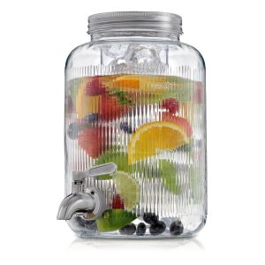 Glass Fluted Drink Dispenser with Spigot, Ice Infuser, & Fruit Infuser – 1 Gallon – 1 Gallon  |  Serveware Dinnerware Clear