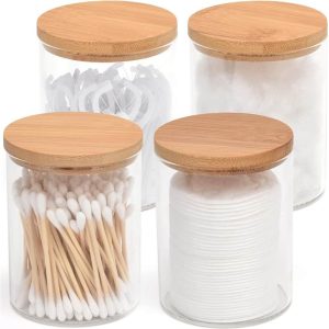 Glass Holder Dispenser Bathroom Jars with Bamboo Lids  |  Kitchen Canisters Kitchen Canisters Clear