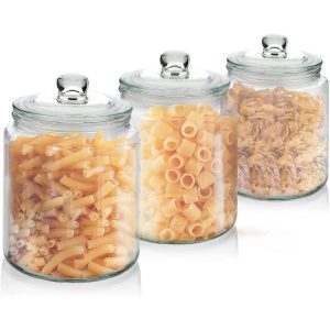 Glass Jar with Lid Clear Airtight Glass Storage Cookie Jar for Flour, Pasta, Candy, Dog Treats, Snacks & More  |  Kitchen Canisters Kitchen Canisters Clear