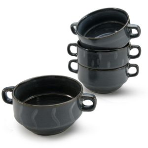 Glazed Soup Bowls with Handles Set of 4 – 16 oz.  |  Bowls Bowls Blue, Multi