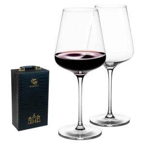 Glazgofly Red Wine Crystal Set, Hand Blown – 2 Pack, 18 Oz.  |  Wine Glasses Dinnerware Clear