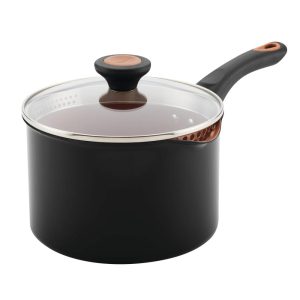 Glide Copper Ceramic Nonstick Straining Sauce Pan, 3-Quart, Black  |  Pots and Pans Pots & Pans Black