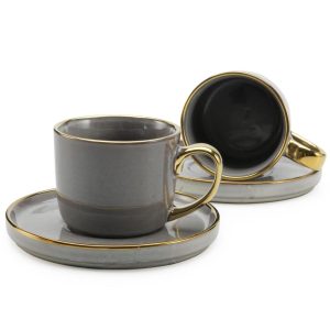 Gold Rimmed Teacup and Saucer Set of 2  |  Cups Cups Cups