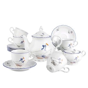 Goose Family White Porcelain Tea Set of 14 for 6 pers.  |  Mugs Dinnerware Mugs