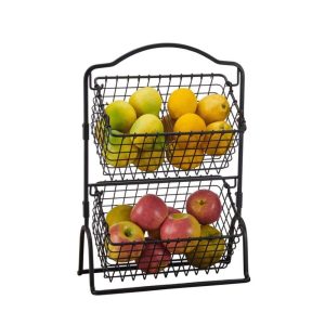 Gourmet Basics by  Grid Fruit Storage Basket 2 Tier  |  Pantry Organizer Kitchen Storage Black