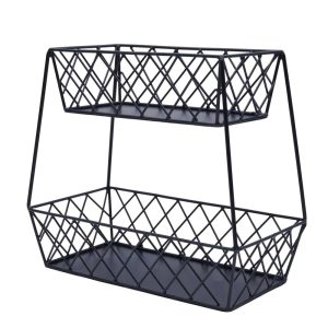 Gourmet Basics by  Lattice Farm Storage Basket 2 Tier – 14″ x 12.5″  |  Pantry Organizer Kitchen Storage Black